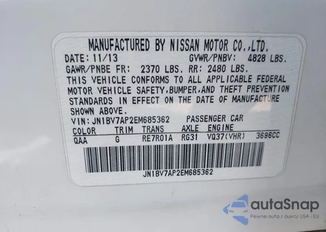 2014 Infiniti Q50 Premium из США, поврежденный, VIN JN1BV7AP2EM685362